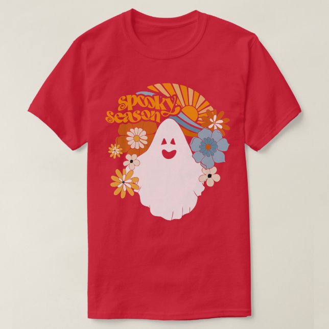 Camiseta Spooky Season Floral Ghost Sunshine Funny Hallowee (Frente do Design)