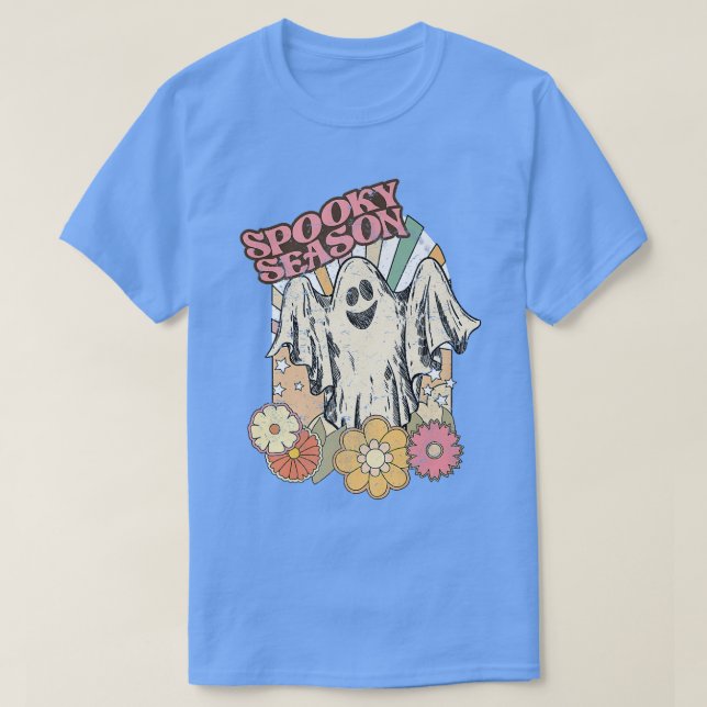 Camiseta Spooky Season Ghost Floral Girls Mulheres Mãe Hall (Frente do Design)