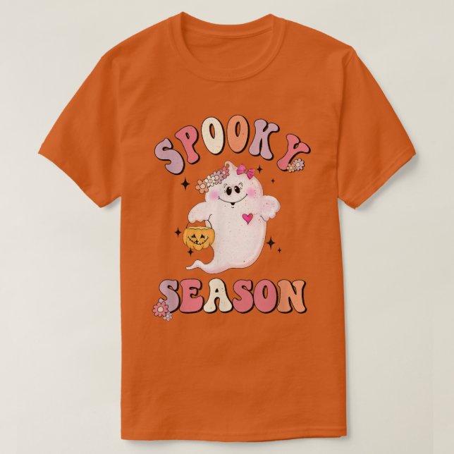 Camiseta Spooky Season Groovy HalloweenGhost Pumpkin Spice (Frente do Design)