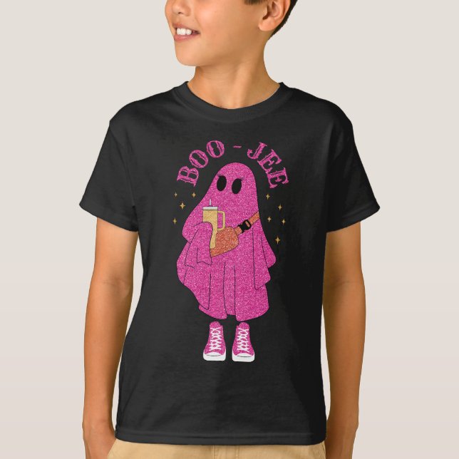 Camiseta Spooky Season Pink Ghost Halloween Costume Boujee (Frente)