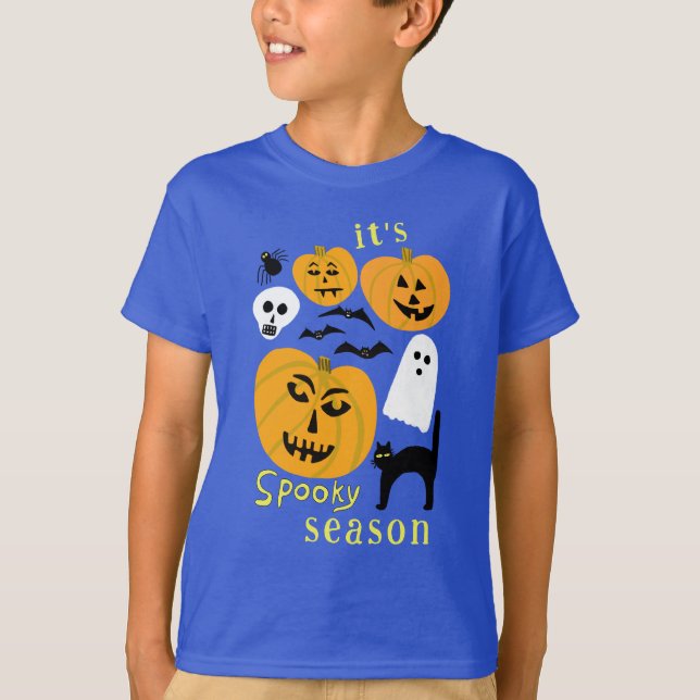 Camiseta Spooky Season Pumpkins Ghost Bat HELLOWEEN (Frente)
