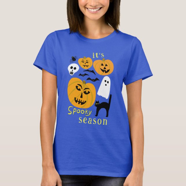 Camiseta Spooky Season Pumpkins Ghost Bat HELLOWEEN (Frente)