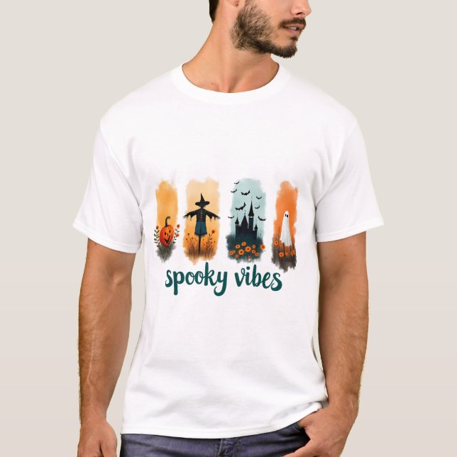 Camiseta Spooky Season, Vintage Halloween Ghost (Frente)