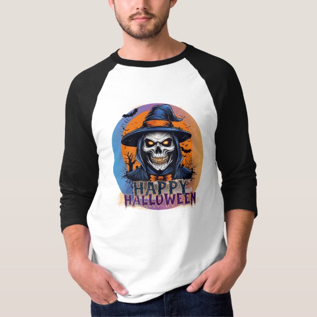 Camiseta Spooky Skull Witch Halloween Art-88888 (Frente)