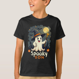 Camiseta Spooky Son Halloween Fantasma com o Chapéu das Bru