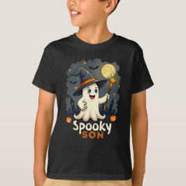 Camiseta Spooky Son Halloween Fantasma com o Chapéu das Bru