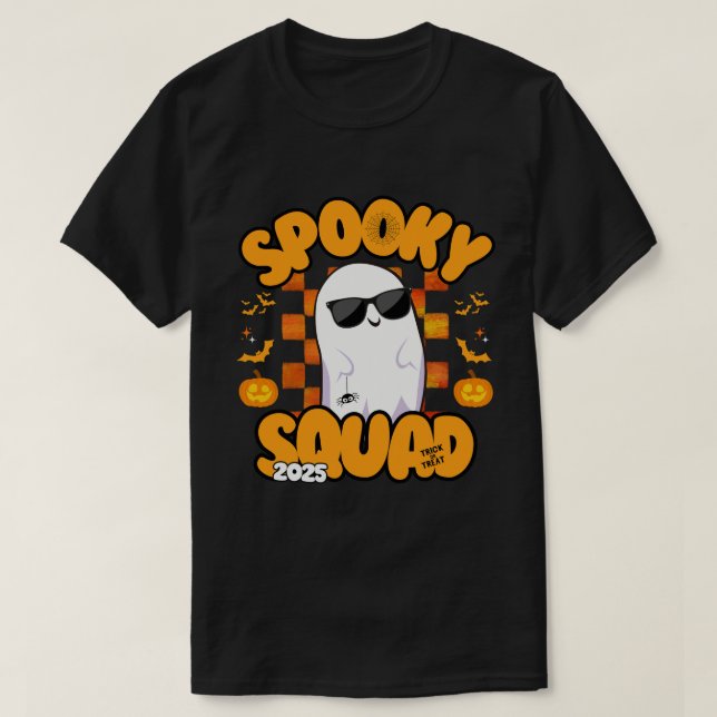 Camiseta Spooky Squad 2025 - Festa Legal de Halloween do Fa (Frente do Design)