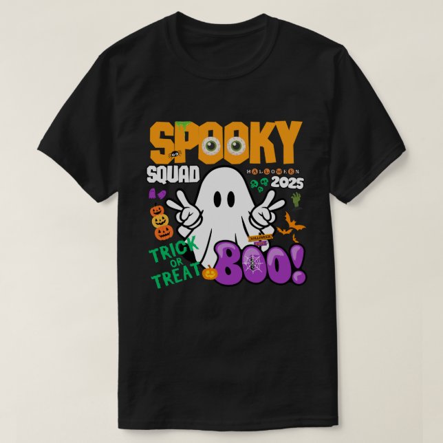 Camiseta Spooky Squad 2025 - Ghost Trick ou Tratat Hallowee (Frente do Design)