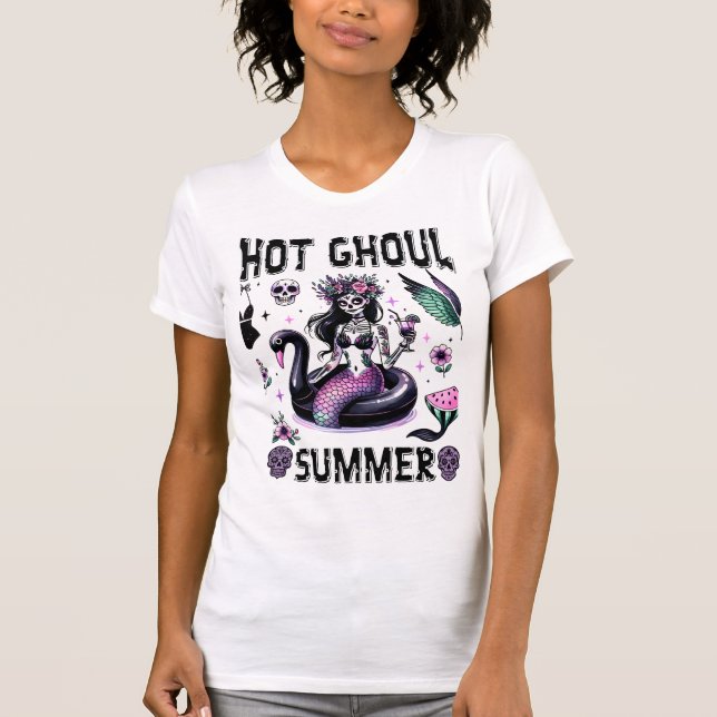 Camiseta Spooky Summer Pastel Goth Sugar Skull Mermaid (Frente)