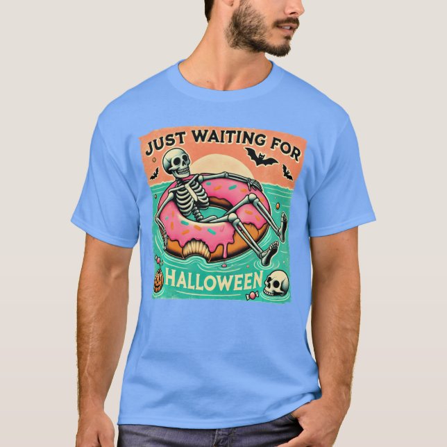 Camiseta Spooky Summerween Skeleton Just Waiting for Hallow (Frente)