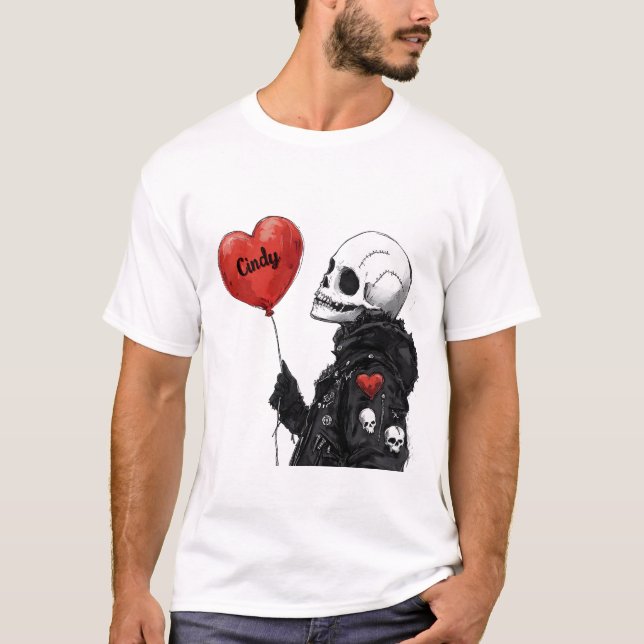 Camiseta Spooky Sweetheart - Crânio Personalizável com Balã (Frente)
