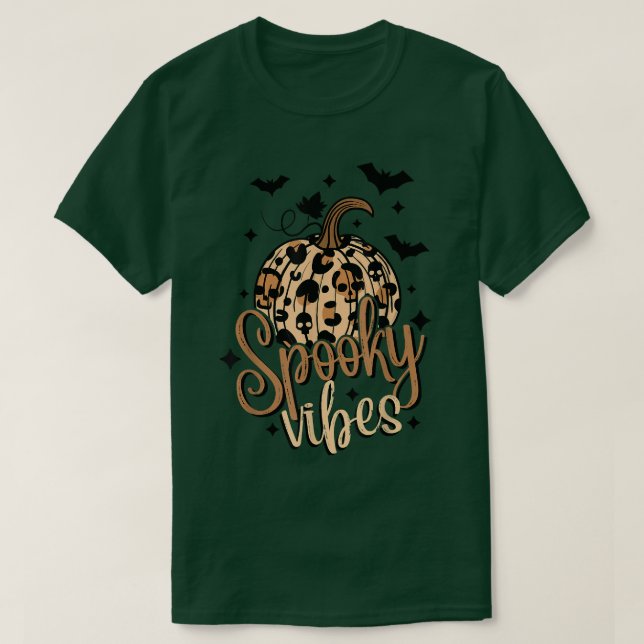 Camiseta Spooky Vibes Boho Halloween Pumpkin Leopard Witchy (Frente do Design)
