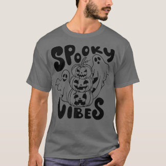 Camiseta Spooky Vibes Ghost Scary Pumpkin Face Funny Hallow