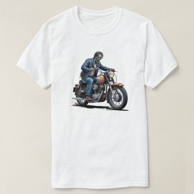 Camiseta Spooky Zombie Biker Classic Motorcycle (Frente do Design)