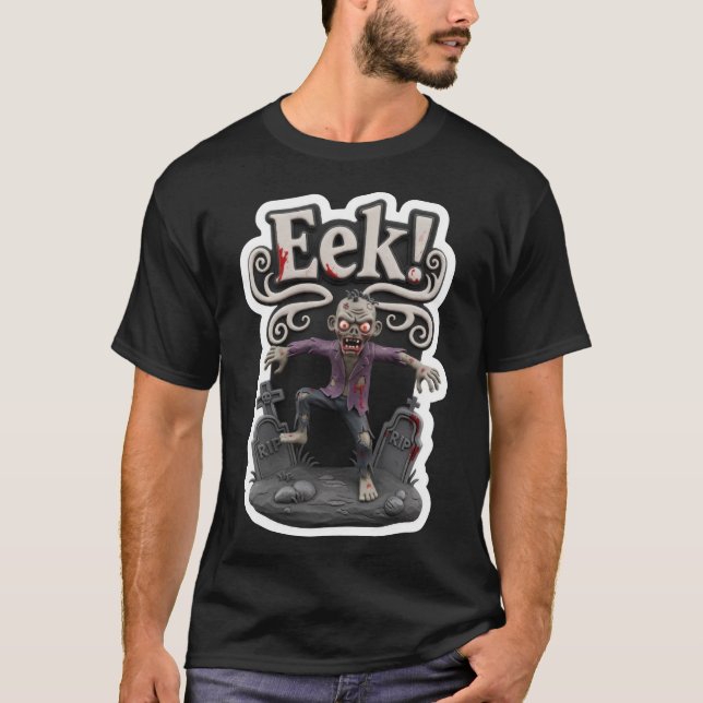 Camiseta Spooky zombie rising from graveyard with Eek text  (Frente)