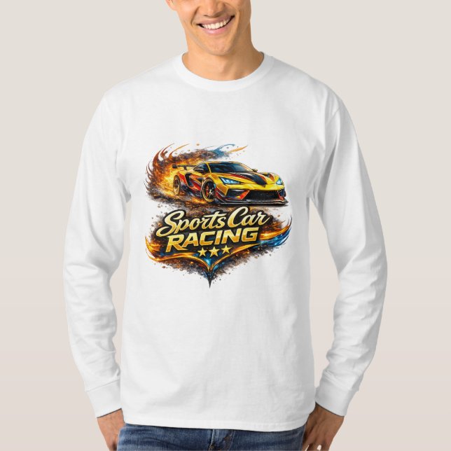 Camiseta Sports Car Racing Fire Graphic Long Sleeve T-Shirt (Frente)