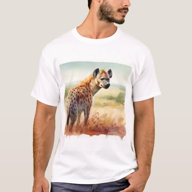 Camiseta Spotted Hyena in the Savannah - Watercolor (Frente)