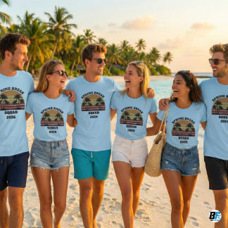 Camiseta Spring Break Squad 2026 Retro Sunset Palm Trees 