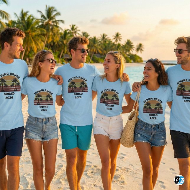 Camiseta Spring Break Squad 2026 Retro Sunset Palm Trees  (Criador carregado)