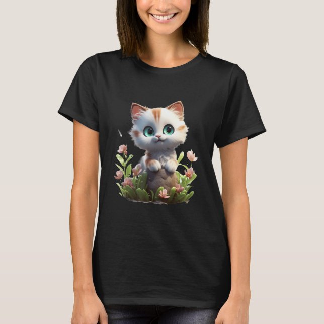 Camiseta Spring Garden Kitten Flower Cat Girl Floral Blosso (Frente)