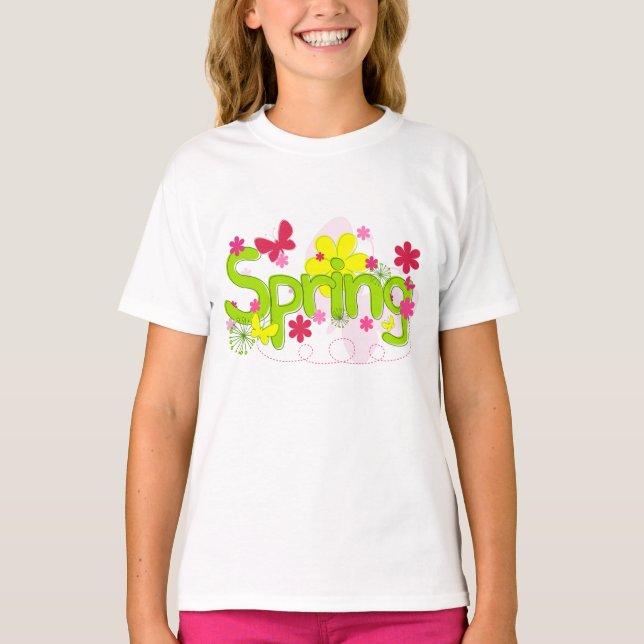 Camiseta Spring Garden Typography Flowers Butterflies (Frente)