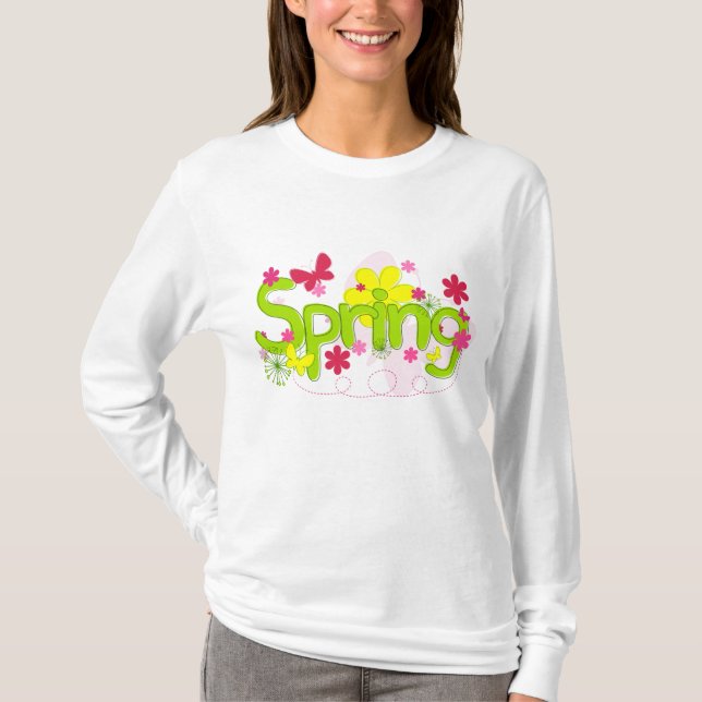 Camiseta Spring Garden Typography Flowers Butterflies (Frente)