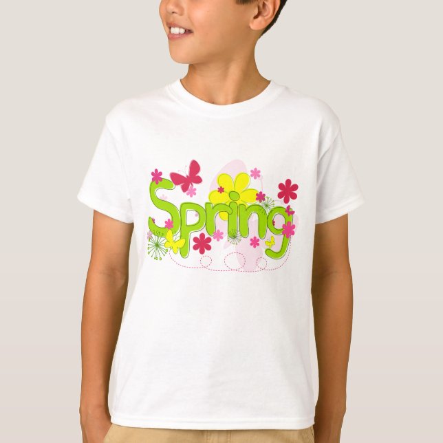 Camiseta Spring Garden Typography Flowers Butterflies (Frente)