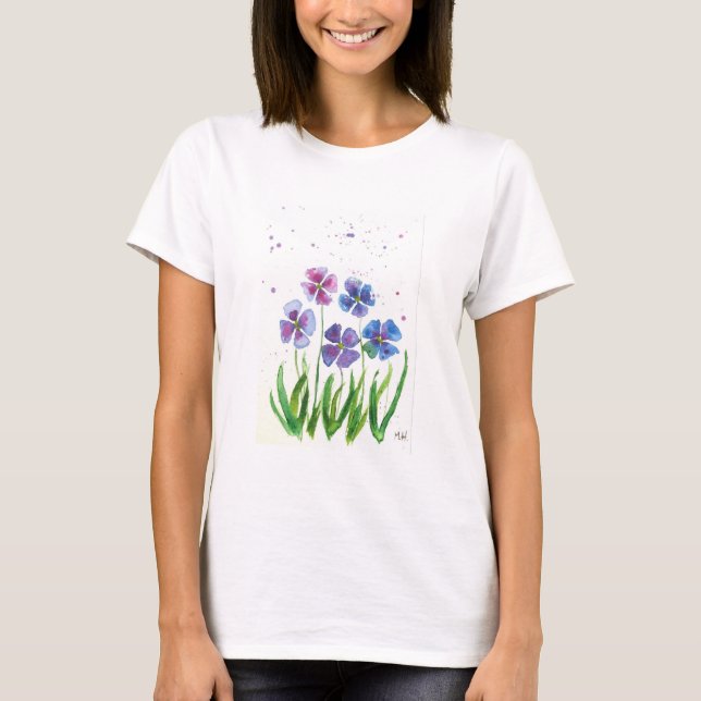 Camiseta Spring purple blue flowers watercolor (Frente)
