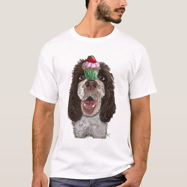 Camiseta Springer Spaniel com Cupcake (Frente)