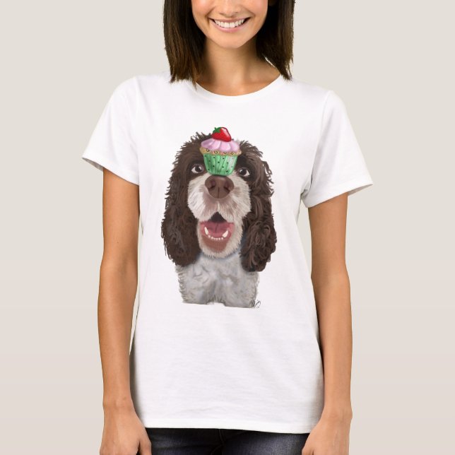 Camiseta Springer Spaniel com Cupcake 2 (Frente)