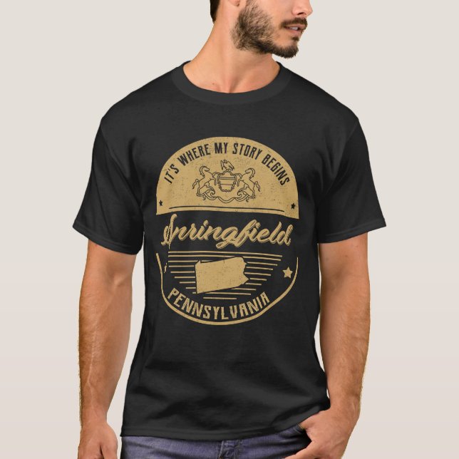 Camiseta Springfield Pennsylvania É onde minha história com (Frente)