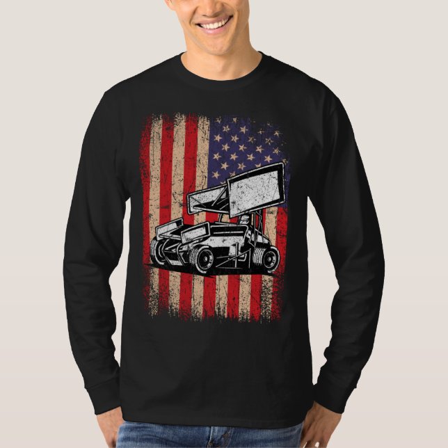 Camiseta Sprint Car Dirt Track Racing USA Flag Veterans Day (Frente)