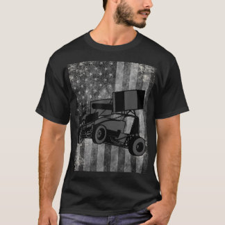 Camiseta Sprint Car Racing Black Cinza American Flag Dirt T
