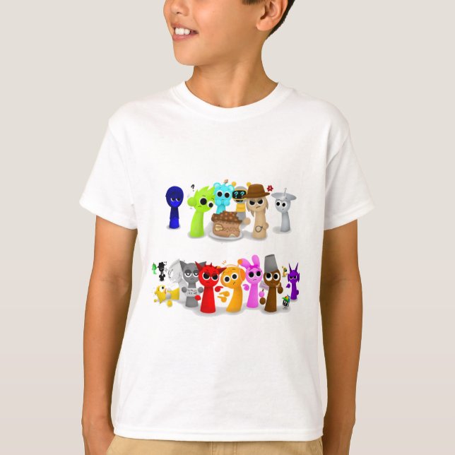 Camiseta Sprunki Sprunky Simon Oren Funbot Pinki Wend in 3D (Frente)