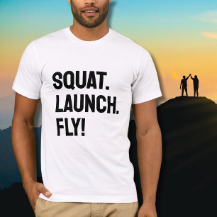 Camiseta SQUAT. LANÇAR. VOEM! Mínimo Motivacional Negrito
