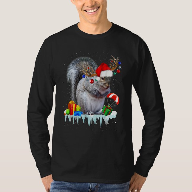 Camiseta Squirrel Costume Santa Lights Hat Snowman Christma (Frente)