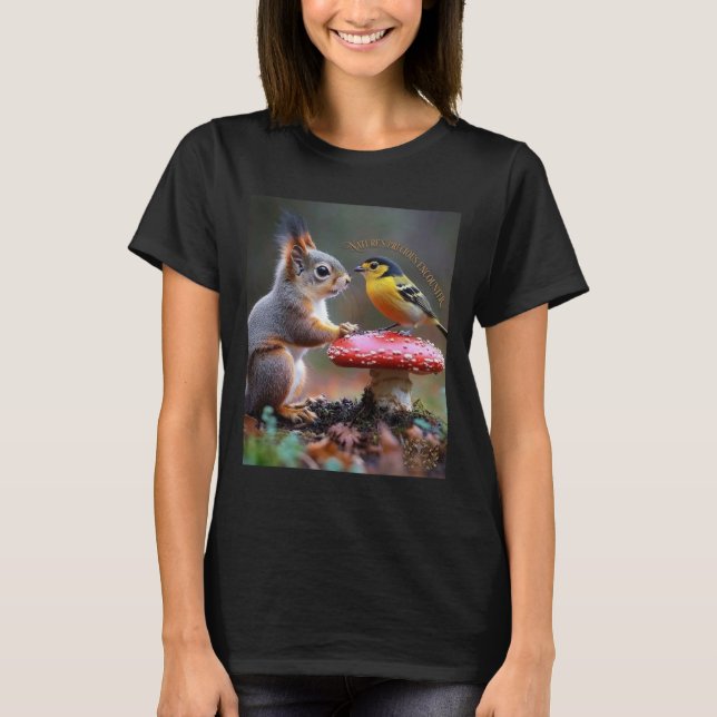 Camiseta Squirrel e Pássaro Amizade Florestal Mulher Orgâni (Frente)