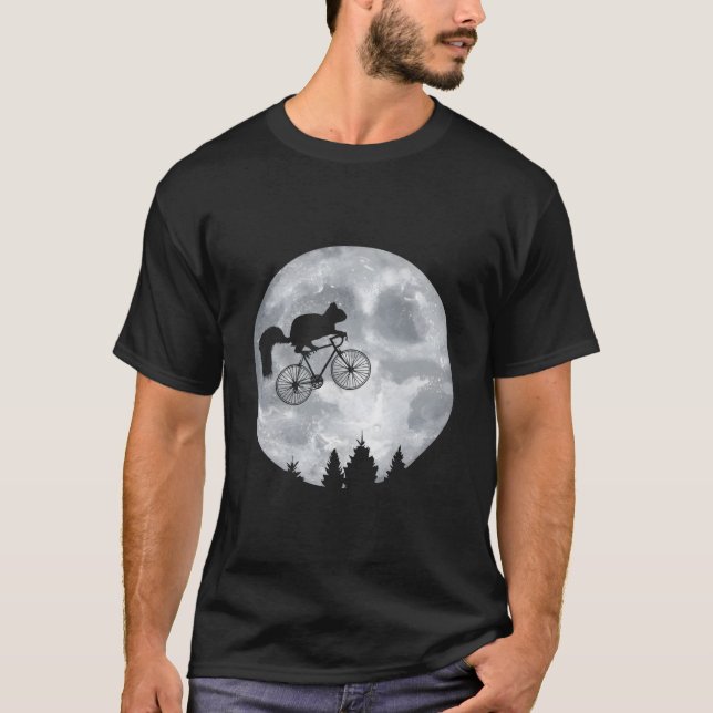 Camiseta Squirrel Riding Moon Bike Halloween Lunar Cycling (Frente)
