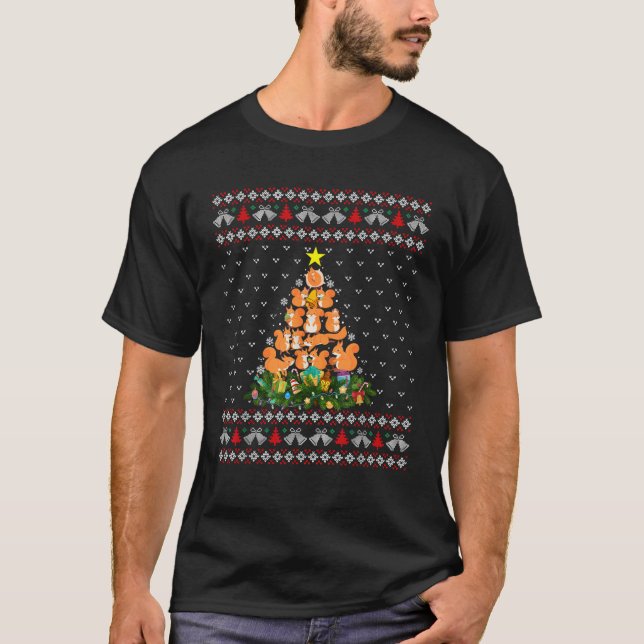 Camiseta Squirrel Ugly Christmas Tree Funny Snowflakes Cand (Frente)