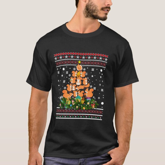 Camiseta Squirrel Ugly Christmas Tree Funny Snowflakes Cand (Frente)