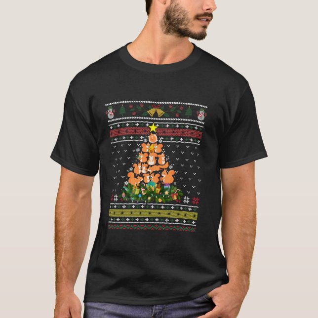 Camiseta Squirrel Ugly Christmas Tree Funny Snowflakes Cand (Frente)