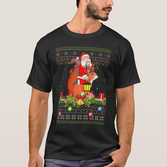 Camiseta Squirrel   Ugly Santa Riding Squirrel Christmas (Frente)