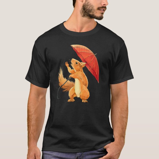 Camiseta Squirrel with Umbrella in the Rain  Men Women Chil (Frente)