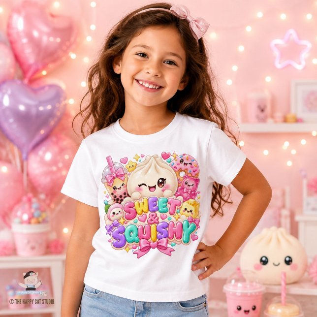 Camiseta Squishies Doce e Macio Chá Bubble de Bolinho Fofo (Zazzle Squishies Sweet & Squishy Cute Dumpling Bubble Tea T-Shirt )