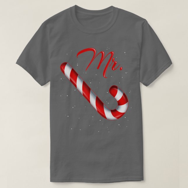 Camiseta Sr. Candy Cane Sra. Feliz e Bright Red e White M (Frente do Design)