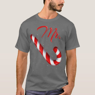 Camiseta Sr. Candy Cane Sra. Feliz e Bright Red e White M