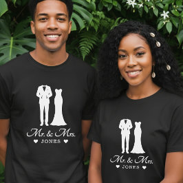 Camiseta Sr e Sra Vestido de Noiva Recém-Casados Casal