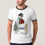 Camiseta Sr. Refrigerar - boneco de neve<br><div class="desc">Seguro e divertimento,  de que está o Sr. Refrigerar. Características de design um boneco de neve com tophat e bastão com seu amigo do coelho. Um design do inverno do divertimento para essa cara legal.</div>