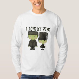 Camiseta Sr. & Sra. Franken Casal Eu amo o Dia das Bruxas d