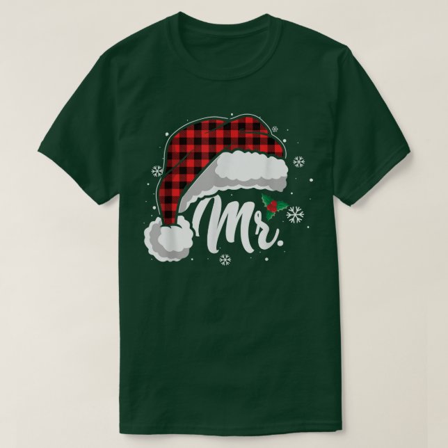 Camiseta Sra. e Sr. Santa Hat Buffalo Xadrez Coupl de Natal (Frente do Design)